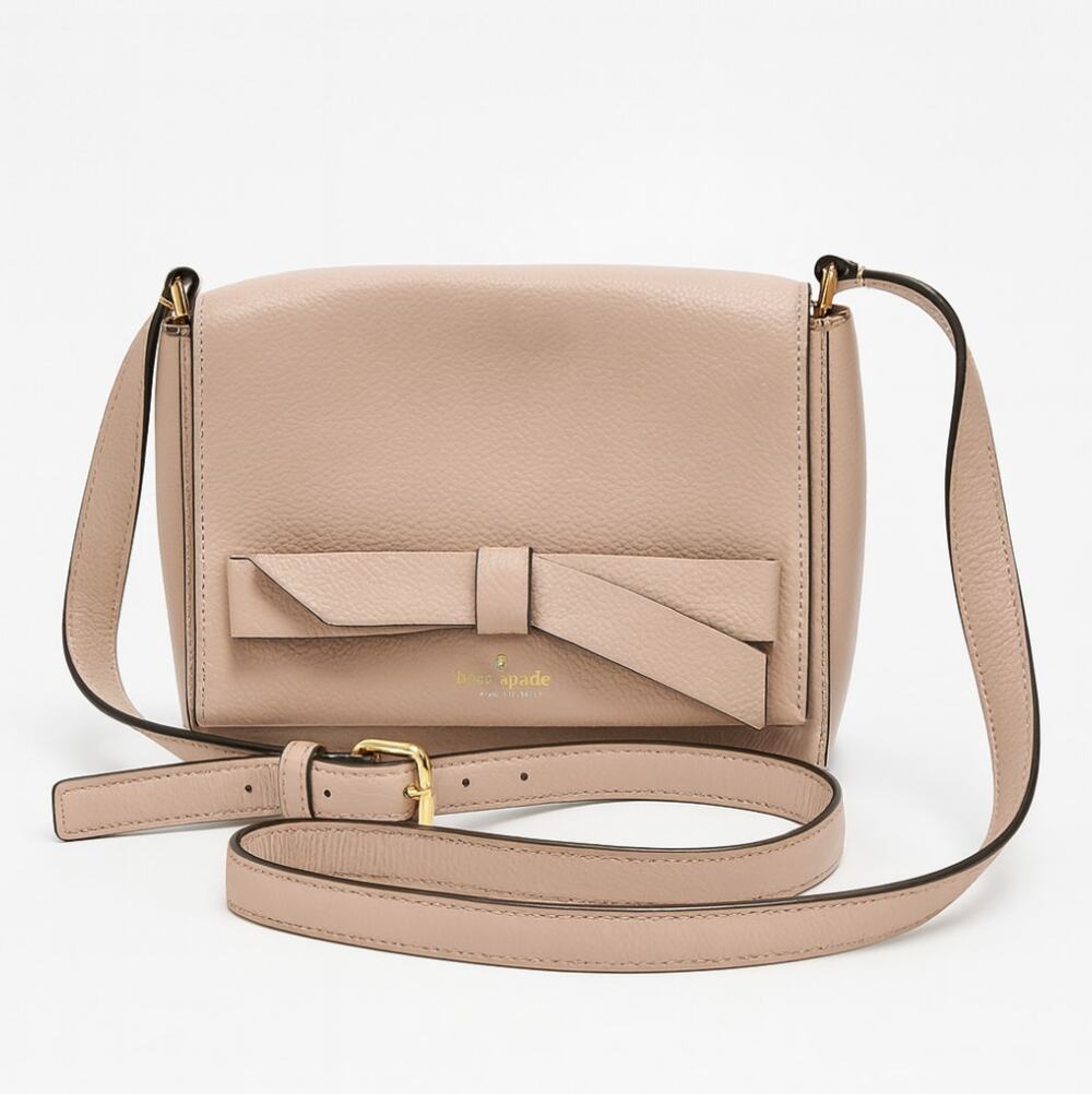 KATE SPADE Leather Bow Front Flap Crossbody Bag Lavender Gray Clay $378